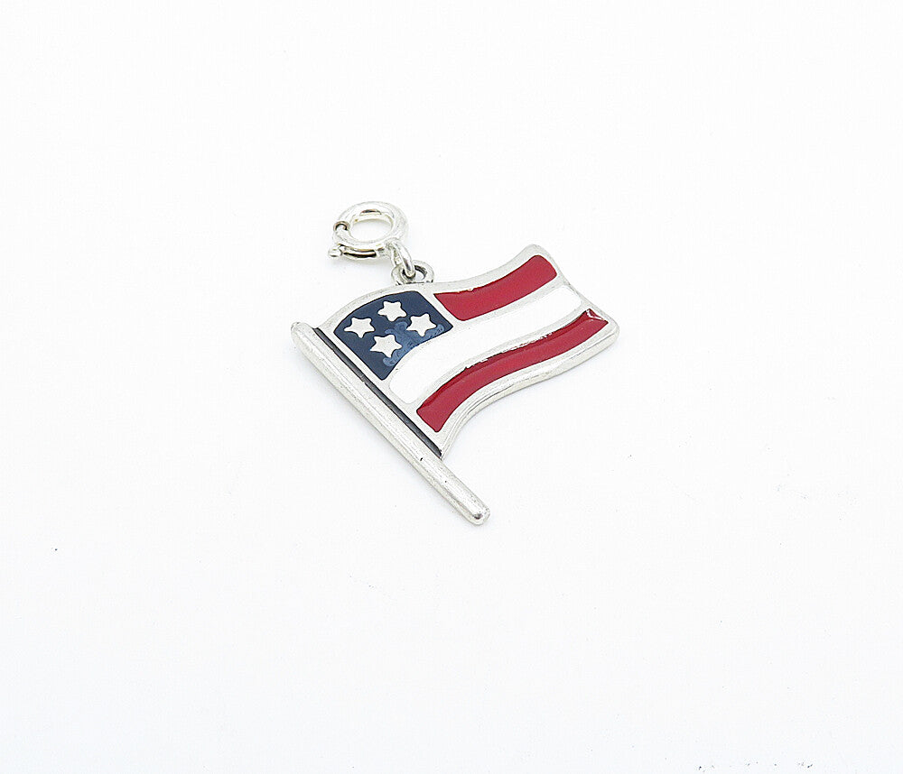 925 Sterling Silver  Vintage Enamel Coated Waving Flag Drop Pendant  PT2648