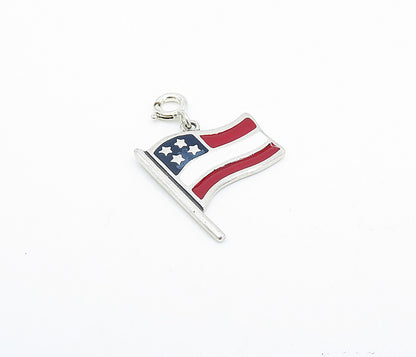 925 Sterling Silver  Vintage Enamel Coated Waving Flag Drop Pendant  PT2648