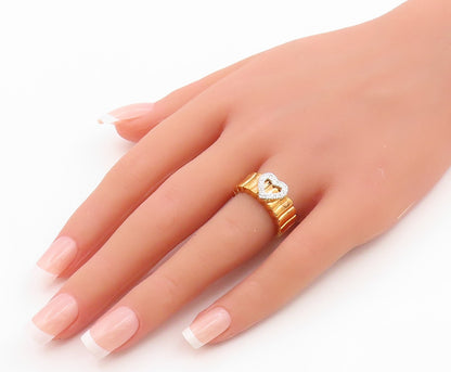 925 Sterling Silver Vintage Ring Gold Plated CZ Love Heart Band  Sz 7  RG35618