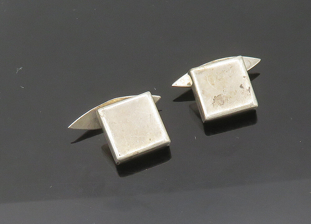 MEXICO 925 Sterling Silver  Vintage Minimalist Square Shiny Cufflinks  TR2985