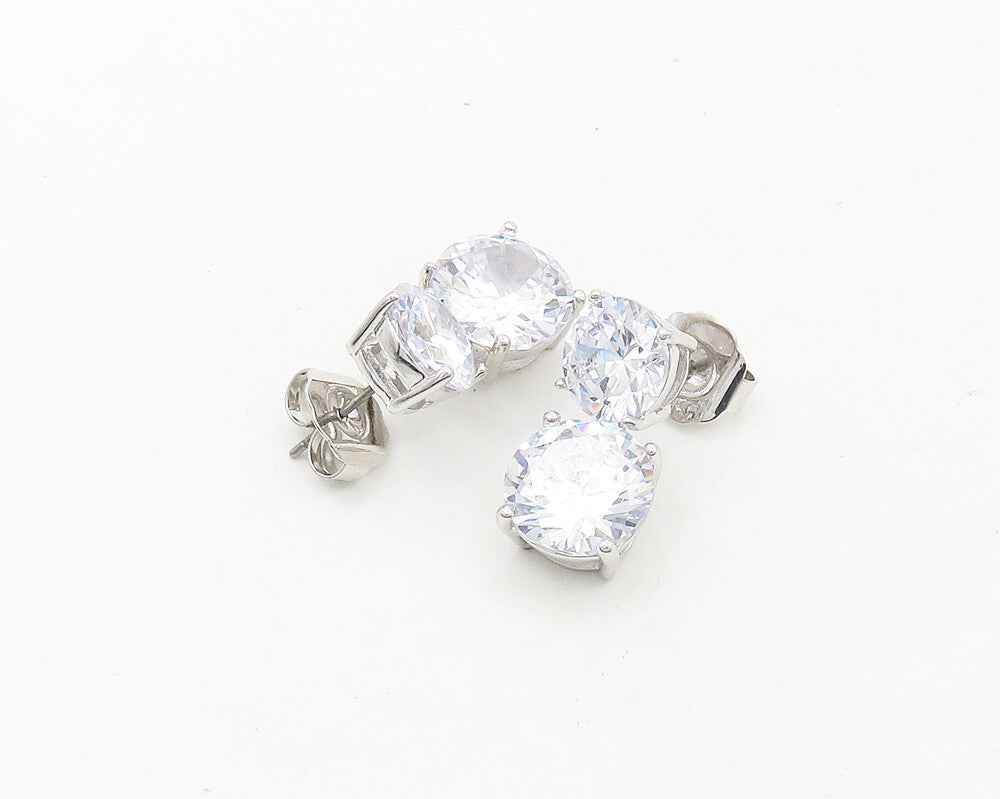 925 Sterling Silver  Prong Set Cubic Zirconia Linked Dangle Earrings  EG9500