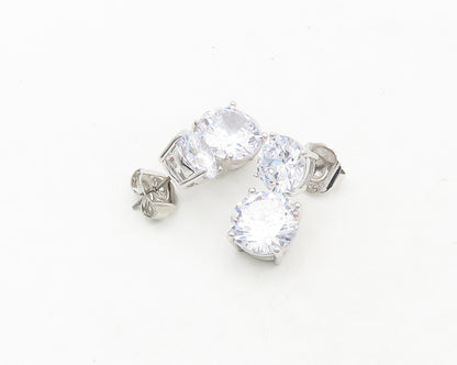 925 Sterling Silver  Prong Set Cubic Zirconia Linked Dangle Earrings  EG9500