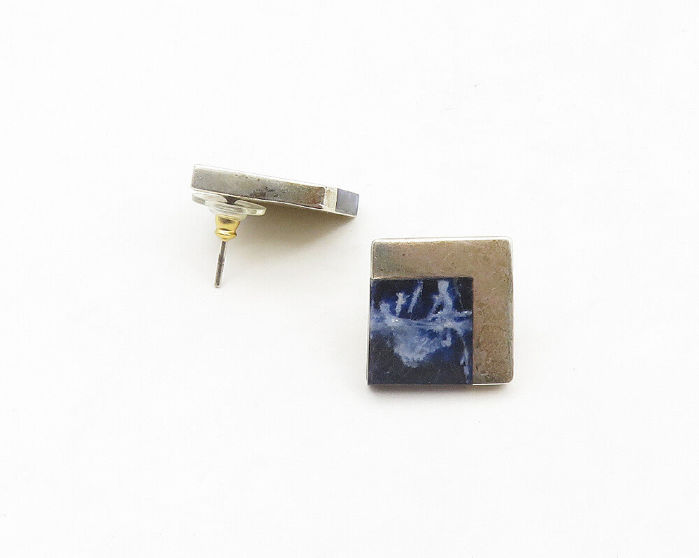 MEXICO 925 Sterling Silver  Vintage Sodalite Square Drop Earrings  EG9619