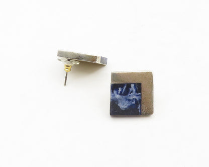 MEXICO 925 Sterling Silver  Vintage Sodalite Square Drop Earrings  EG9619