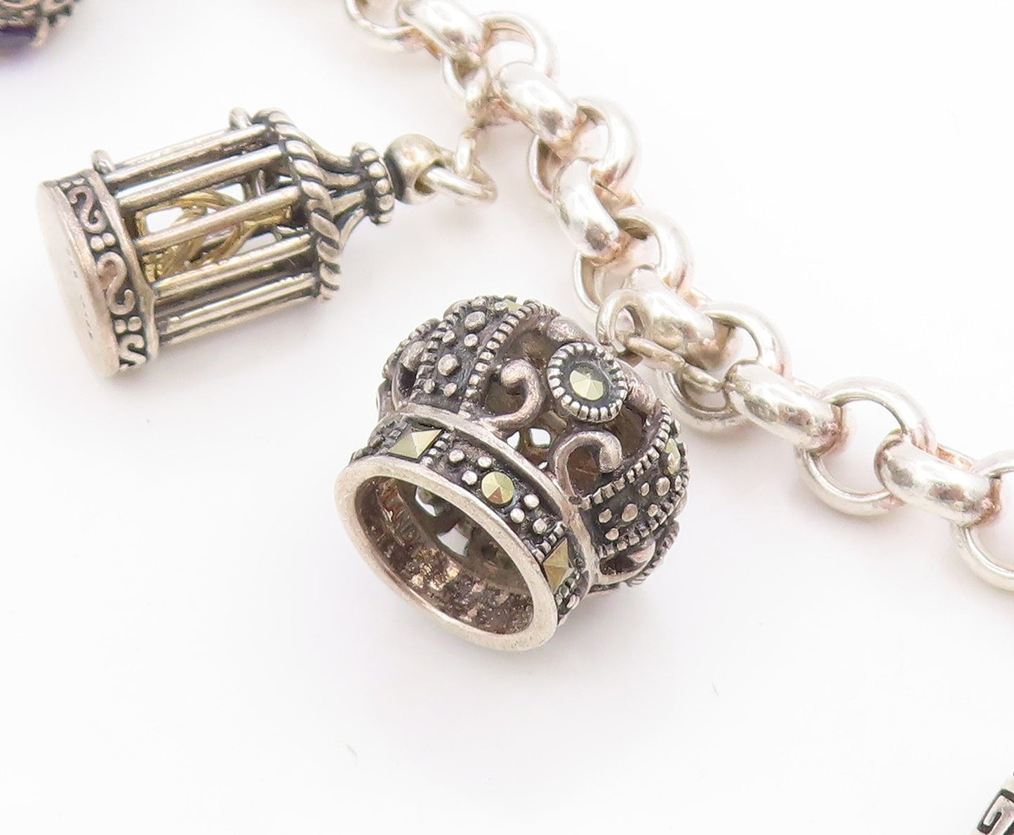 925 Sterling Silver Vintage Bracelet Multi Gemstone Storyteller Charms  BT11757