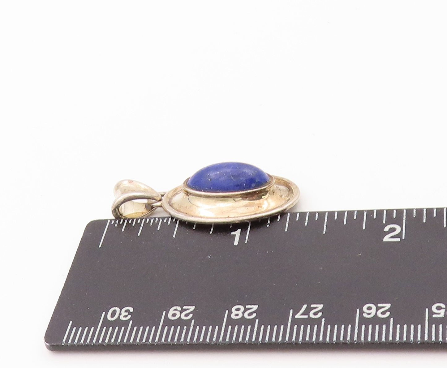 925 Sterling Silver Vintage Pendant Oval Cabochon Lapis Lazuli Framed  PT24004