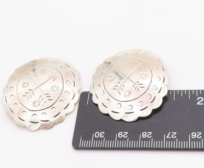 925 Sterling Silver Vintage Earrings MEXICO Engraved Arrow Head Conchos  EG13673