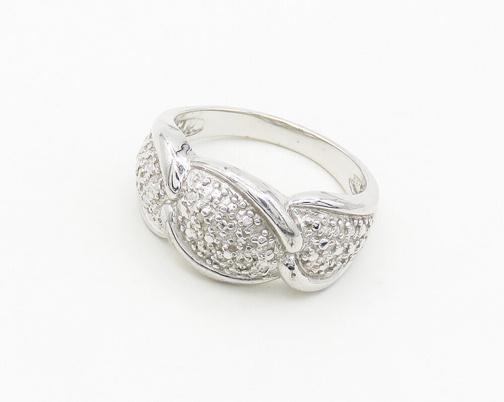925 Sterling Silver  Shiny Polished Genuine Diamonds Band Ring Sz 7  RG18385