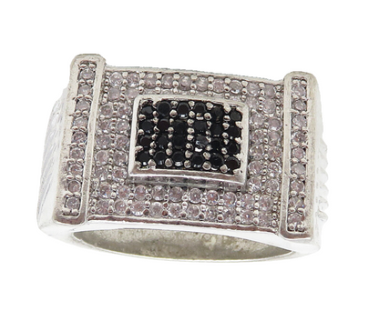 925 Silver  Vintage Cubic Zirconia & Black Hematite Band Ring Sz 10.5  RG10029