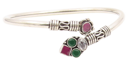 925 Silver  Vintage Multi Shape Ruby Emerald & Topaz Bypass Bracelet  BT9783