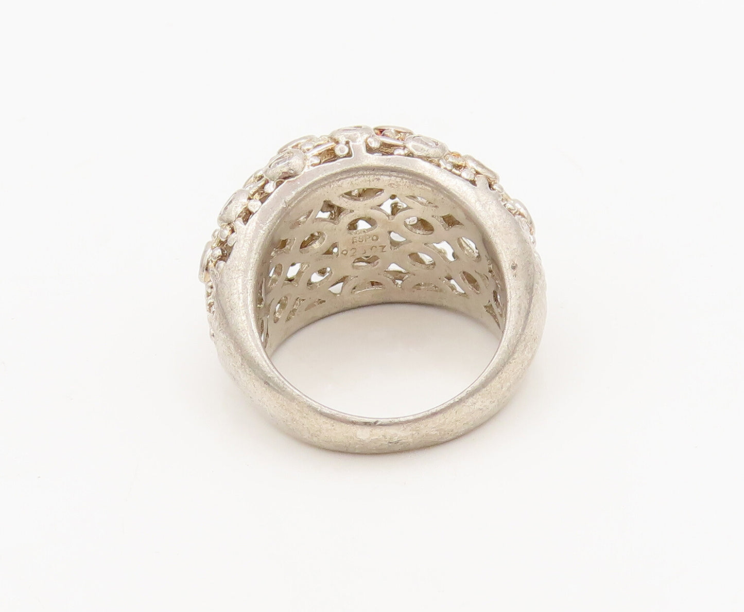 ESPO 925 Sterling Silver  Vintage Webbed Beaded Topaz Broad Ring Sz 7  RG27468