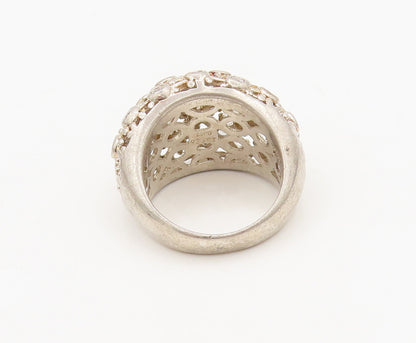 ESPO 925 Sterling Silver  Vintage Webbed Beaded Topaz Broad Ring Sz 7  RG27468