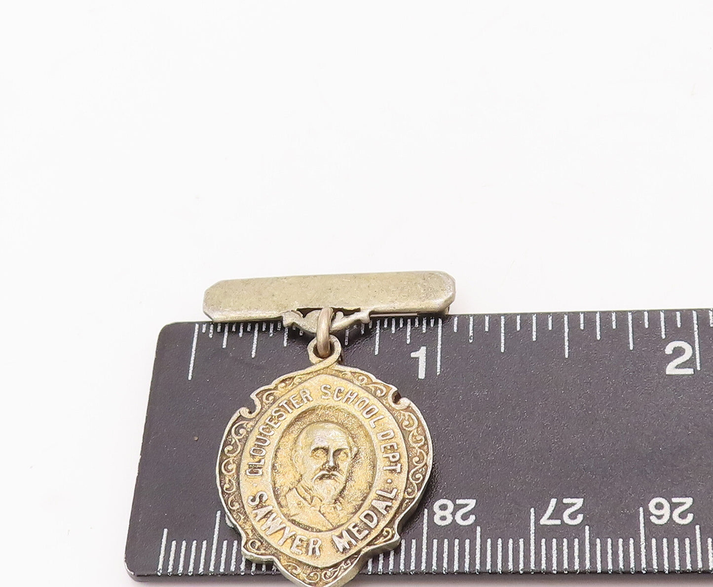 925 Sterling Silver Vintage Brooch Pin Gold Plated Dangling Sawyer Medal BP10977