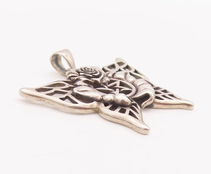 925 Sterling Silver Vintage Pendant PETER STONE Masonic Floral Carved  PT22955