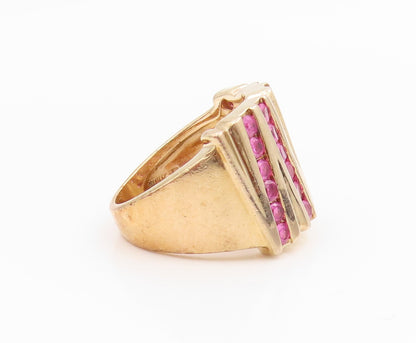 925 Sterling Silver Vintage Ring Gold Plated Elegant Ruby Stripes Sz 5.5 RG35515