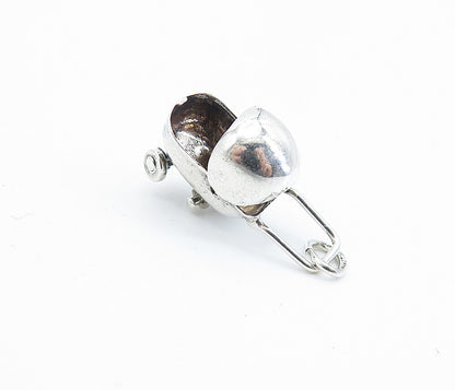 925 Sterling Silver  Vintage Shiny Petite Baby Carriage Motif Pendant  PT5278
