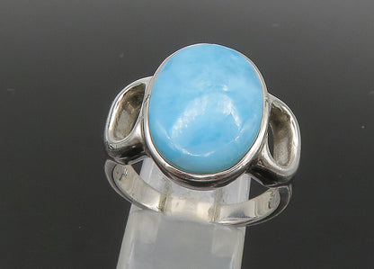 925 Sterling Silver  Vintage Larimar Shiny Cocktail Ring Sz 10  RG22138