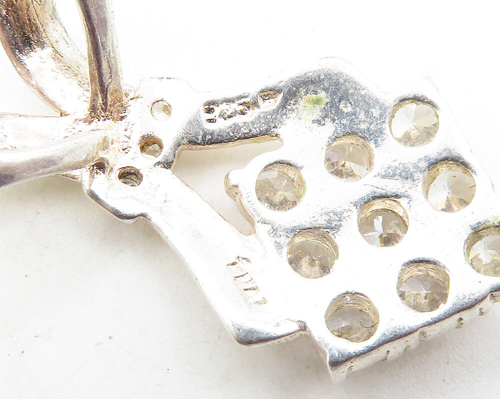 925 Sterling Silver  Sparkling Cubic Zirconia Cluster Drop Pendant  PT8088