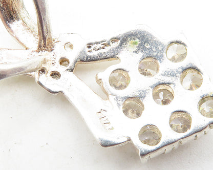 925 Sterling Silver  Sparkling Cubic Zirconia Cluster Drop Pendant  PT8088