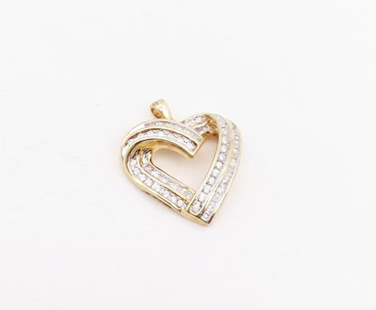 925 Sterling Silver Vintage Pendant Gold Plated Real Diamonds Love Heart PT25855