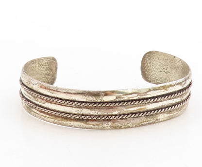 925 Sterling Silver Vintage Bracelet POST BELL Dark Tone Roped Cuff  BT10952