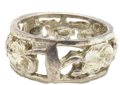 925 Sterling Silver  Vintage Shiny Floral Vine Motif Band Ring Sz 5  RG14106