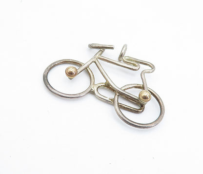 925 Silver & 14K GOLD  Vintage Two Tone Modernist Bicycle Pendant  PT5273