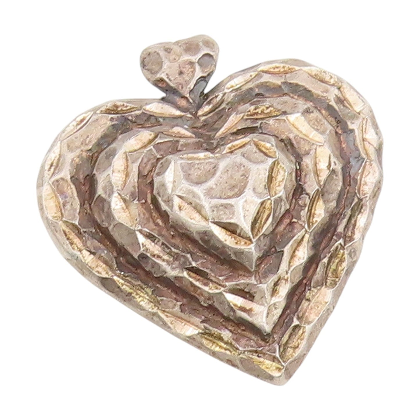 925 Sterling Silver Vintage Pendant Classic Hammered Love Heart Charm  PT25888