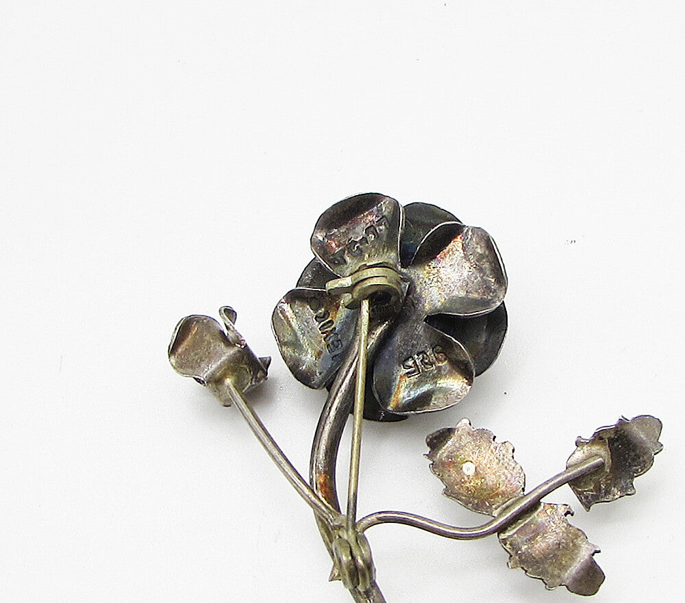 MEXICO 925 Sterling Silver  Vintage Sculpted Flower Brooch Pin  BP1020