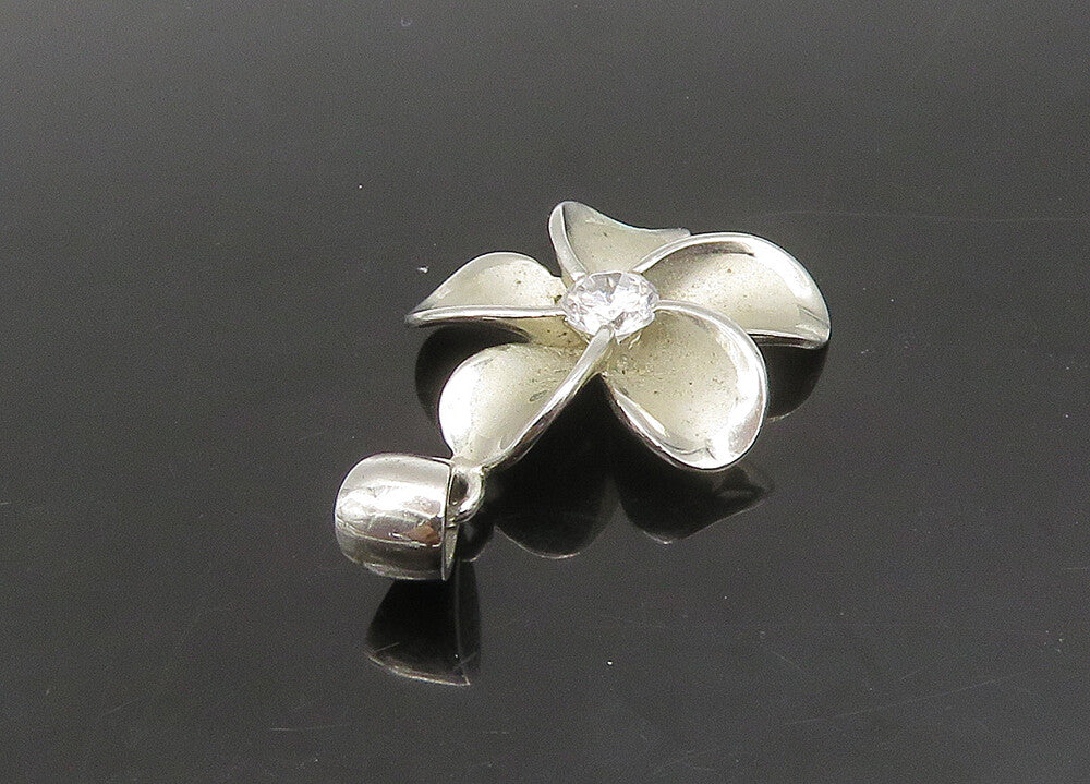 925 Sterling Silver  Vintage Cubic Zirconia Flower Motif Pendant  PT19316