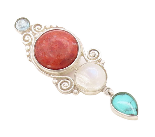 925 Sterling Silver Vintage Pendant Moonstone Turquoise Gemstone CZ   PT23848