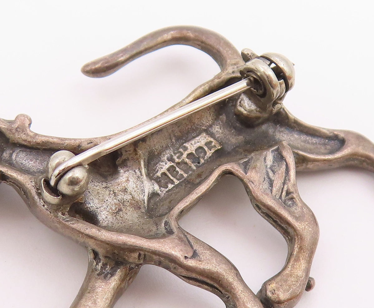 925 Sterling Silver  Vintage Dark Tone Spotted Dog Motif Brooch Pin  BP7597