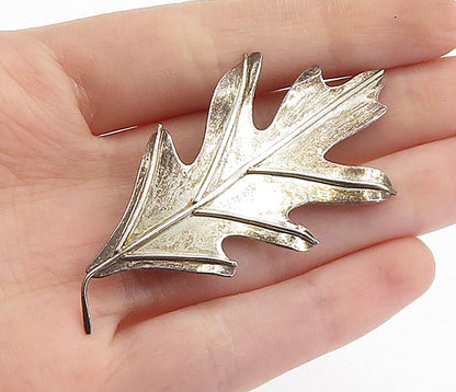 925 Sterling Silver  Vintage Dark Tone Single Leaf Motif Brooch Pin  BP2674