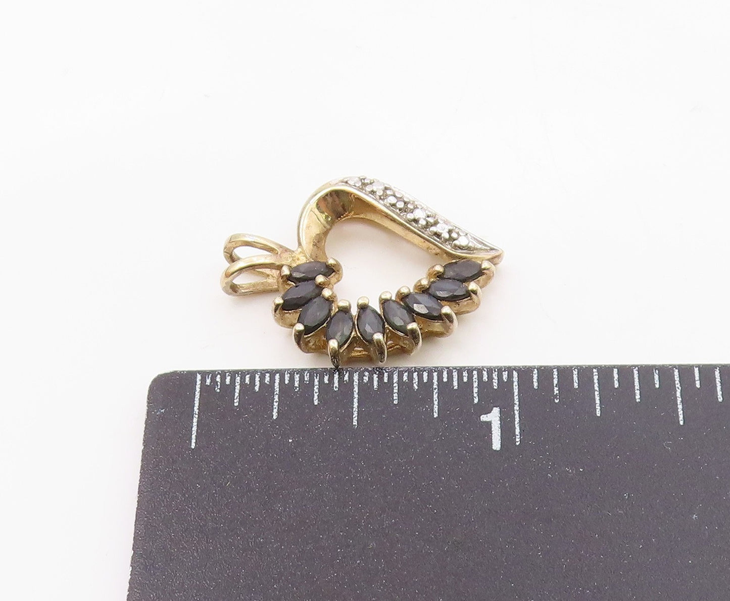 925 Sterling Silver  Vintage Black Spinel Two Tone Love Heart Pendant  PT19549