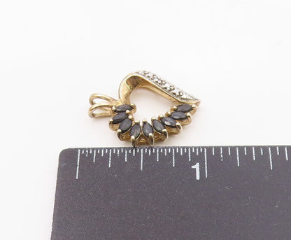 925 Sterling Silver  Vintage Black Spinel Two Tone Love Heart Pendant  PT19549