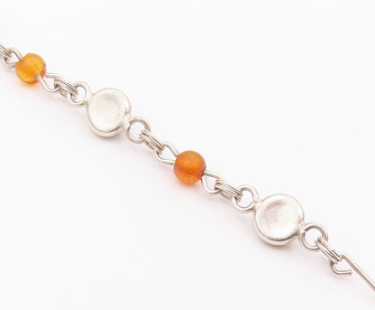 925 Sterling Silver  Vintage Cabochon Cut Amber Round Chain Bracelet  BT6849