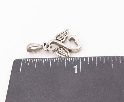 925 Sterling Silver Vintage Pendant Diamonds Wings Cutout Infinity Heart PT23903