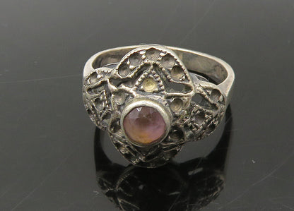 925 Sterling Silver  Vintage Amethyst Flower Dome Band Ring Sz 6  RG22065