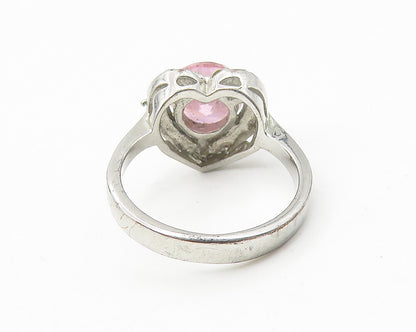 925 Sterling Silver  Pink Cubic Zirconia Heart Cocktail Ring Sz 6.25  RG10964