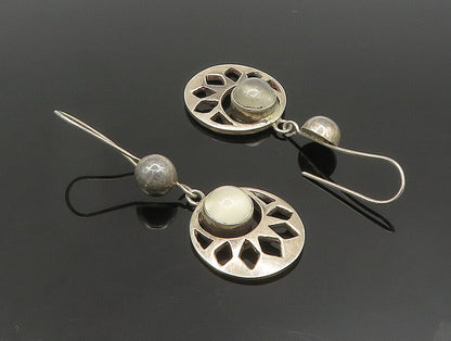 925 Sterling Silver  Vintage Cat's Eye & Ball Cut Out Dangle Earrings  EG11661