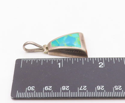 MEXICO 925 Silver  Vintage Green & Yellow Marble Stone Dome Pendant  PT21777