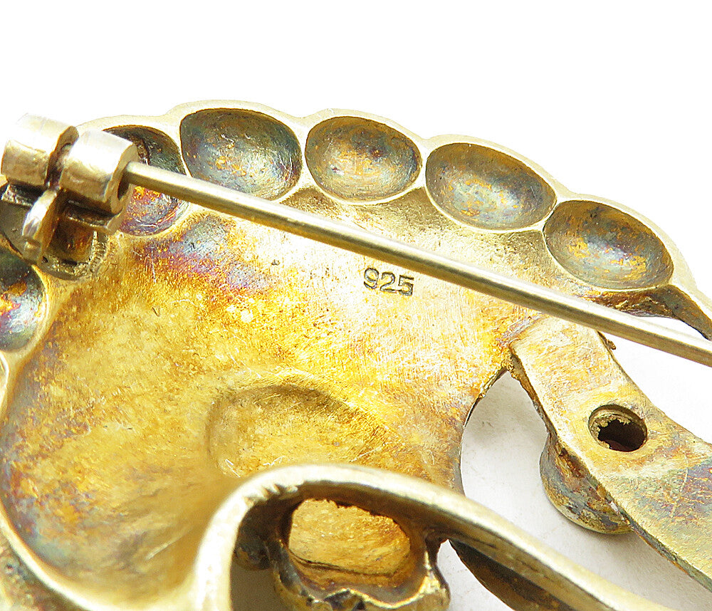 925 Sterling Silver  Vintage Red Topaz & Pearl Fish Motif Brooch Pin  BP3367