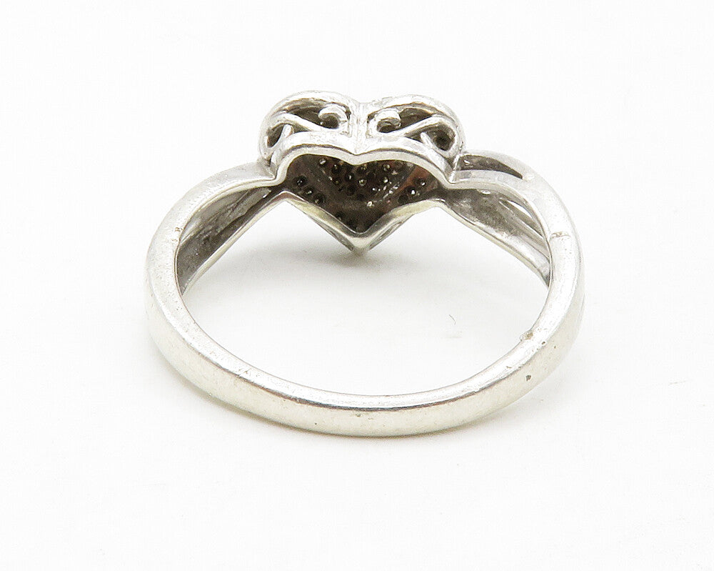 925 Sterling Silver Vintage Genuine Diamonds Love Heart Band Ring Sz 7 RG13376