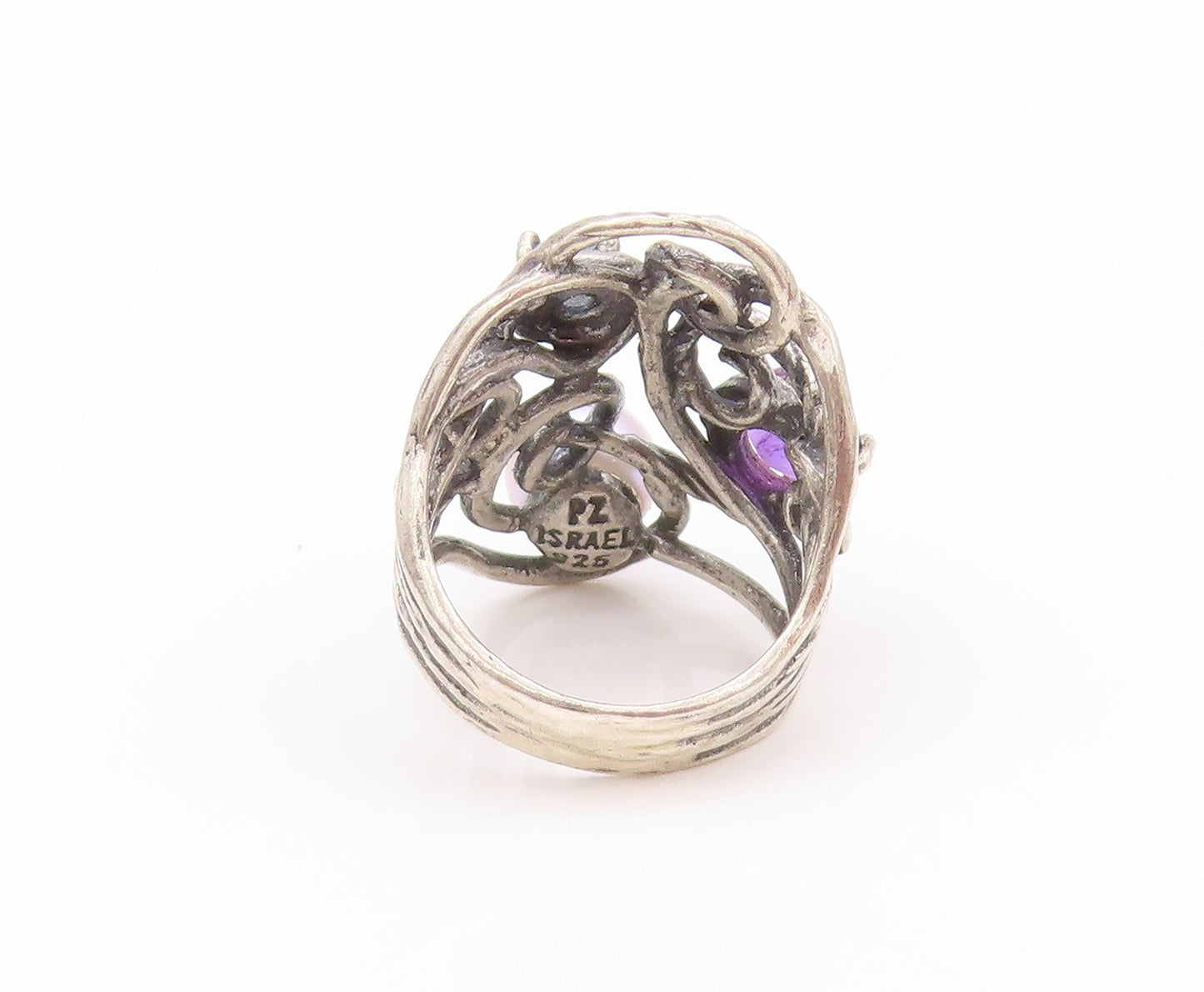 925 Sterling Silver Vintage Ring OR PAZ ISRAEL Pearl Amethyst Sz 5.5  RG32413