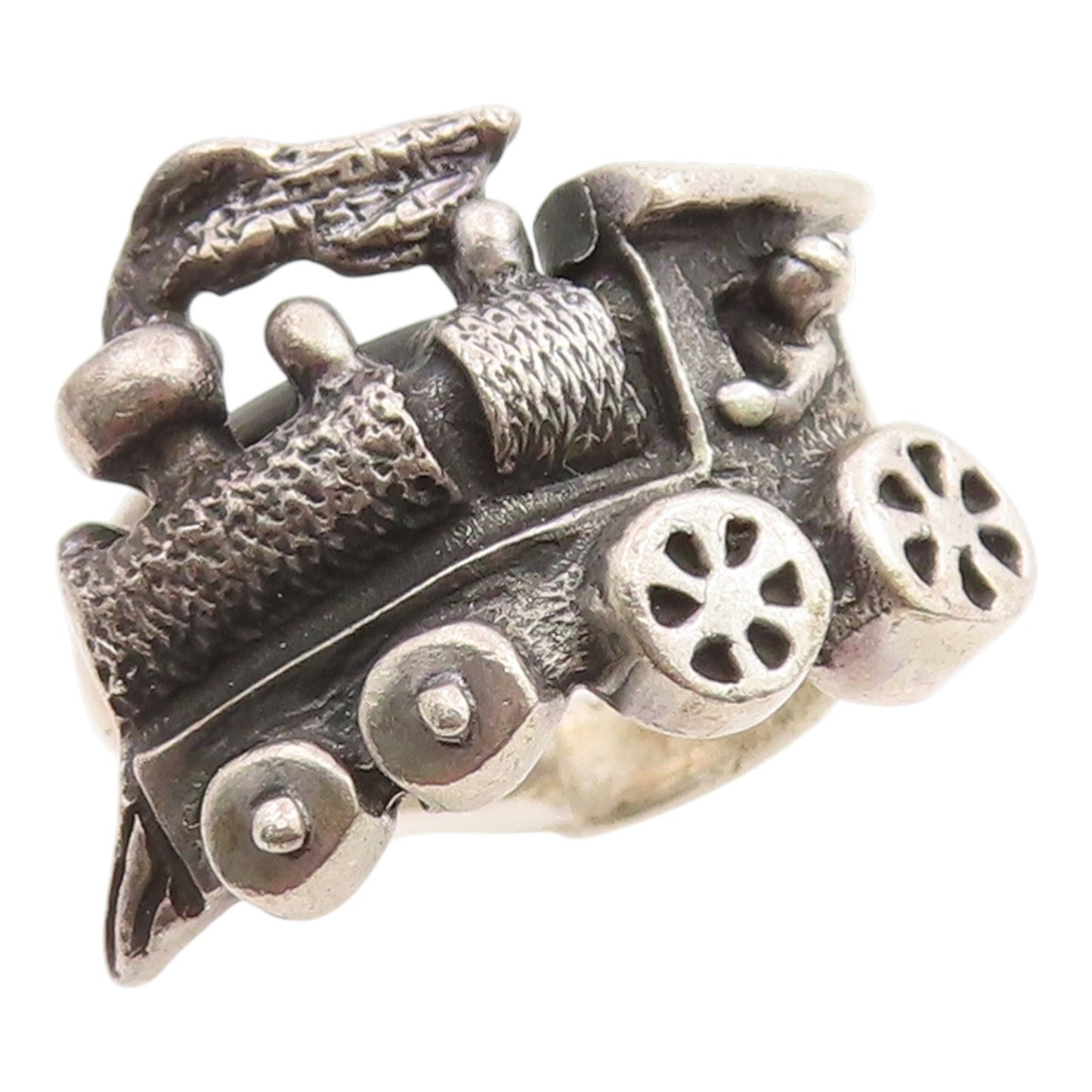 925 Sterling Silver Vintage Ring MEXICO Locomotive Engine Band  Sz 6  RG35584