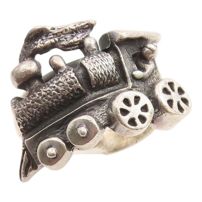 925 Sterling Silver Vintage Ring MEXICO Locomotive Engine Band  Sz 6  RG35584