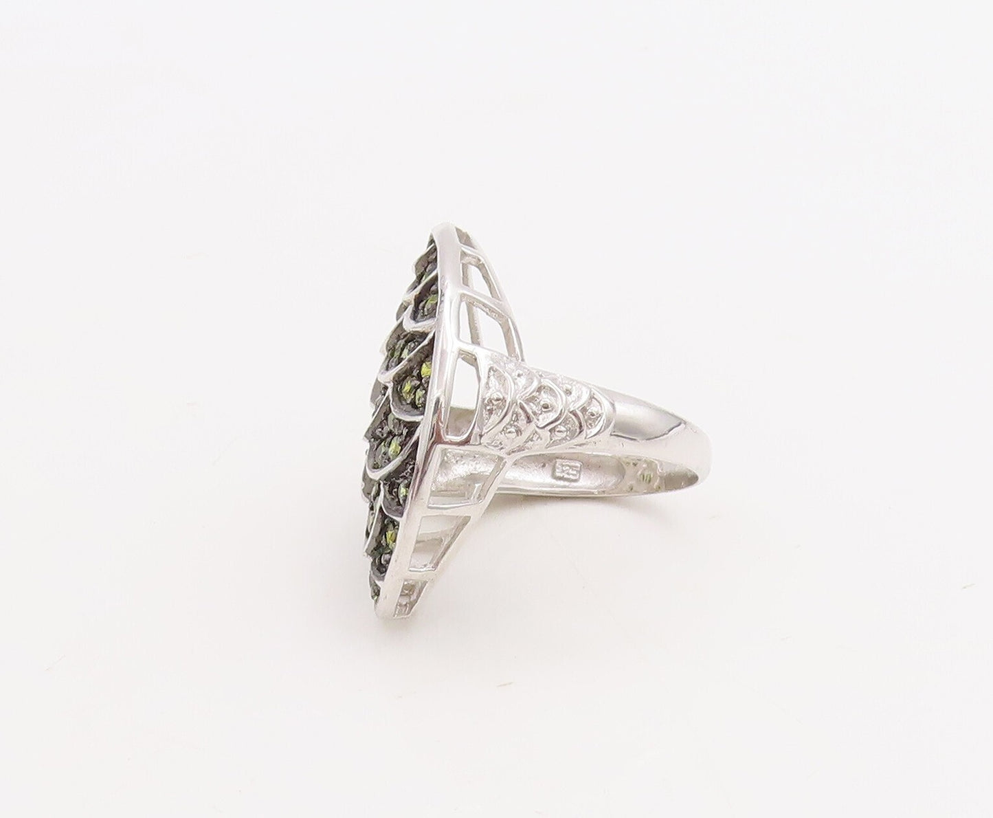 925 Sterling Silver Vintage Ring Designer Carved Yellow Sapphire  Sz 7  RG30561
