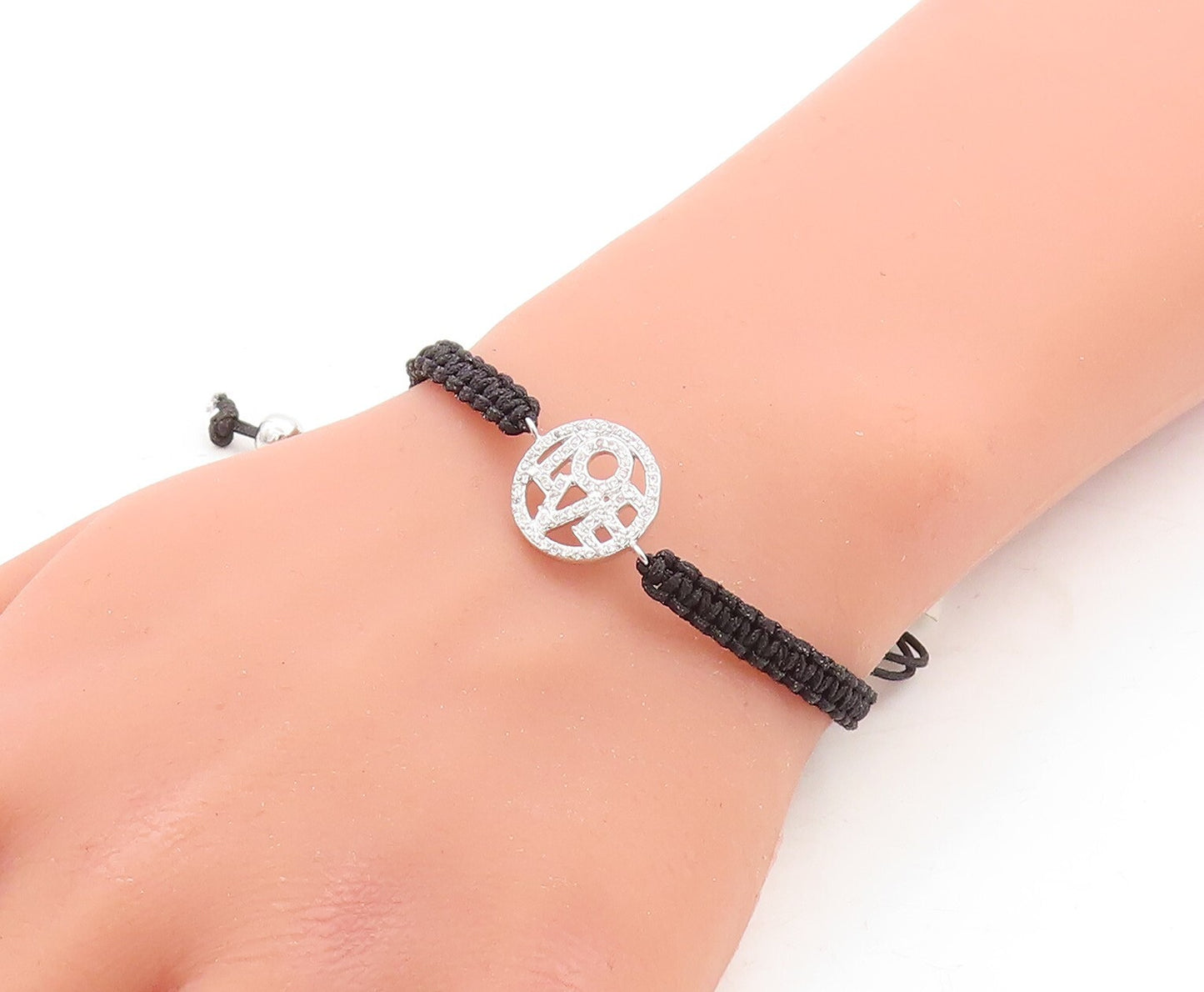 925 Sterling Silver  Cubic Zirconia Love Adjustable Friendship Bracelet  BT1075