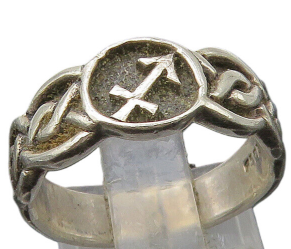 PETER STONE 925 Silver  Vintage Arrow Cross Oxidized Band Ring Sz 6  RG22627