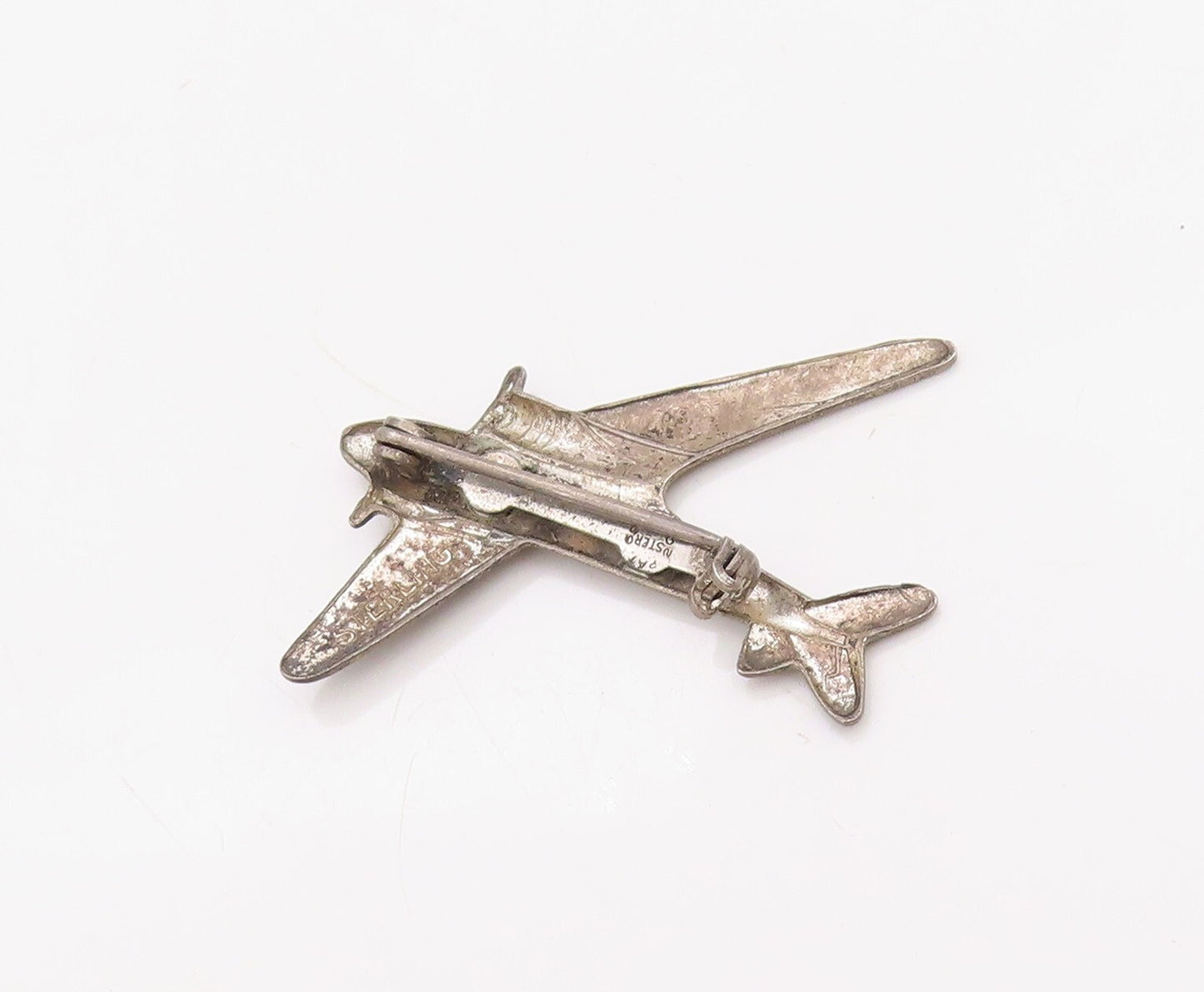 925 Sterling Silver Vintage Brooch Pin Solid Cutout Mini Aeroplan  BP11243